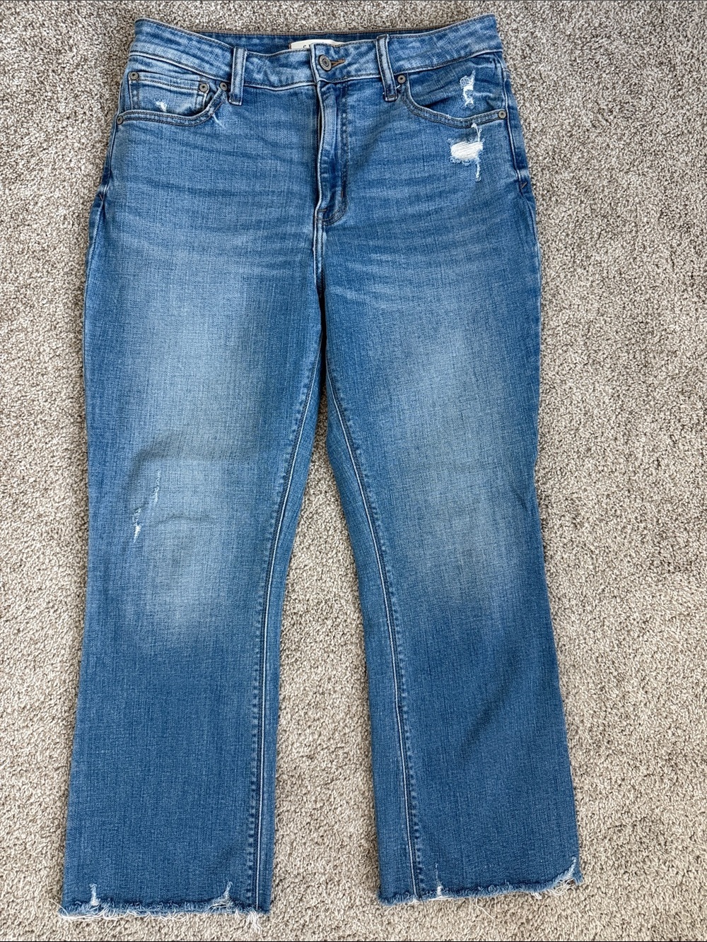 eunina Mid-Blue Cropped Distressed Jeans